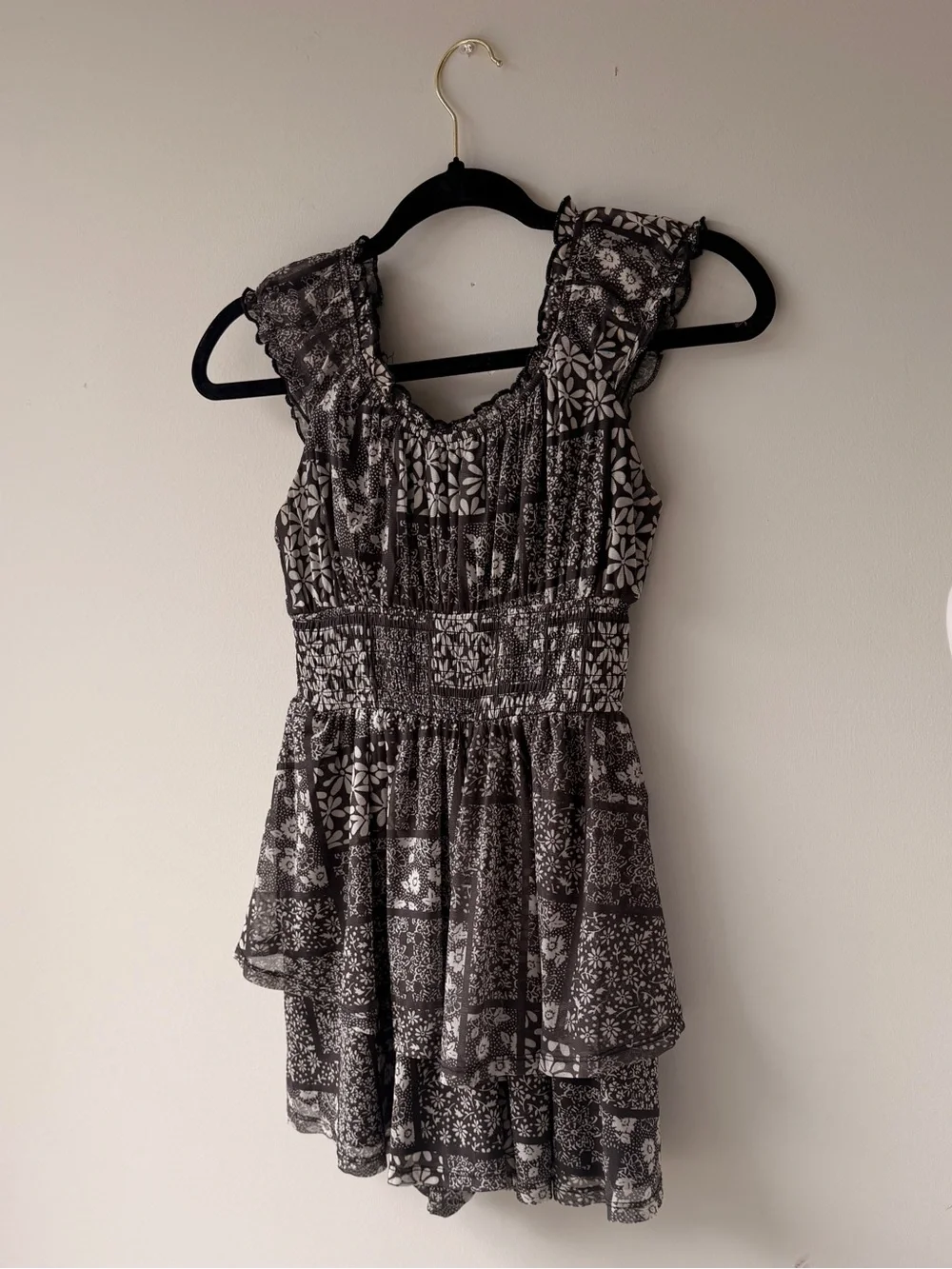 Urban Outfitters Black and White Floral Tiered Dress